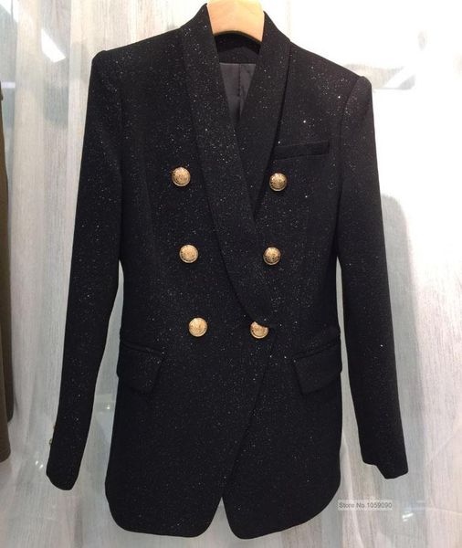

[elfstyle] - starry bling black blazer shawl collar fashion designer blazers with gold buttons double breasted women's suits &, White;black