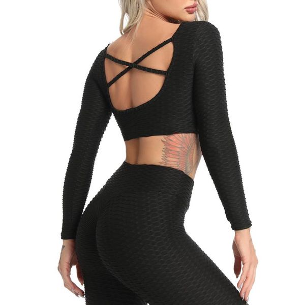 

yoga outfits backless long sleeve workout for women fitness gym crop athletic shirts running breathable sportswear, White;red