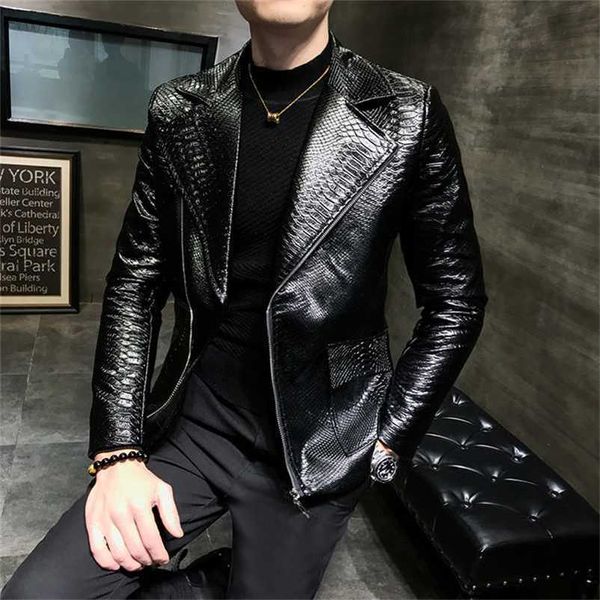 Casual Snake Lederjacke Mantel Männer Herbst Design Biker Einfarbig PU Lederjacken Männer Britischen Stil Männer Motorrad Vintage 211106