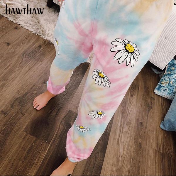 

women's pants & capris hawthaw women fashion autumn tie dye floral printed sportswear home casual long 2021 fall clothes workout sporty, Black;white