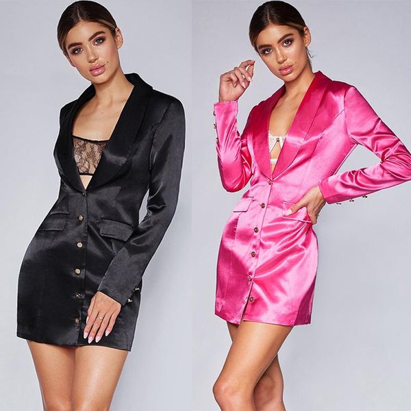 

casual dresses women suit dress long sleeve button bodycon cardigan deep v neck solid color autumn short pencil party club vestidos, Black;gray