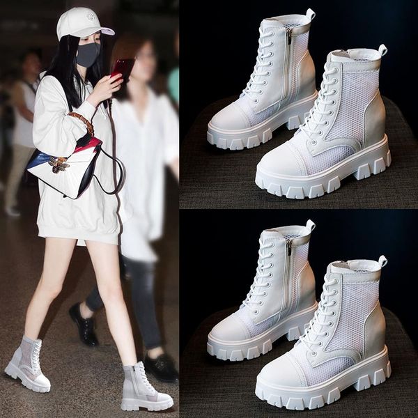 

boots finger citron anckle hidden height leather mesh women for summer leasure light platform breathable lady boot, Black