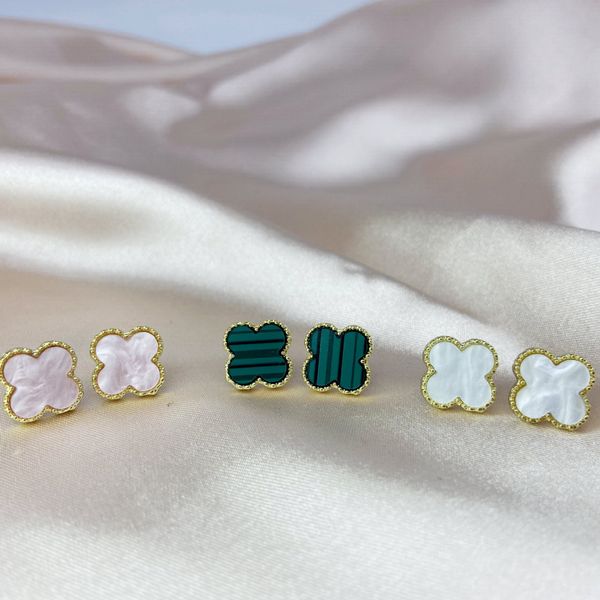 

clover earrings white bonus stripe green tricolor available, Golden;silver