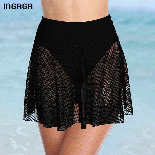 

swimsuit ingaga high waist swimwear woman solid black bikini bottom mesh women's swimsuits beach wear summer new bathing suits, White;black