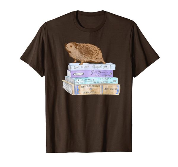 

adorable hedgehog jane austen book nerd graphic t-shirt, White;black