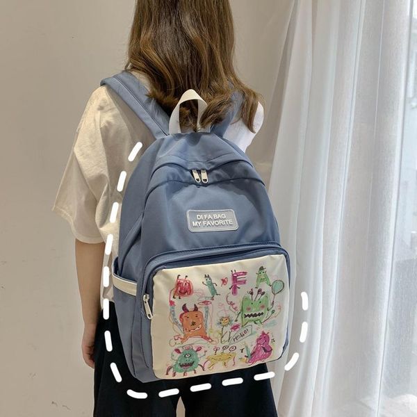 

graffiti women's backpack cartoon kawaii schoolbag for teenage girls boy waterproof oxford travel bag stylish korea
