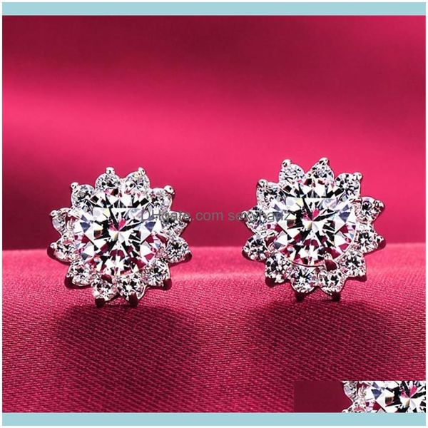 

jewelrycute flower 2ct lab diamond stud earring real 925 sterling sier engagement wedding earrings for women charm party jewelry drop delive, Golden
