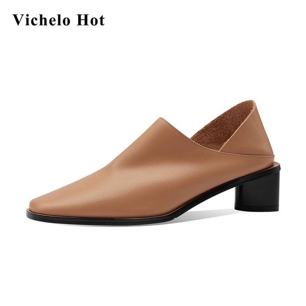

dress shoes vichelo concise style vintage mature gorgeous real leather square toe med strange heel office lady women pumps l89, Black