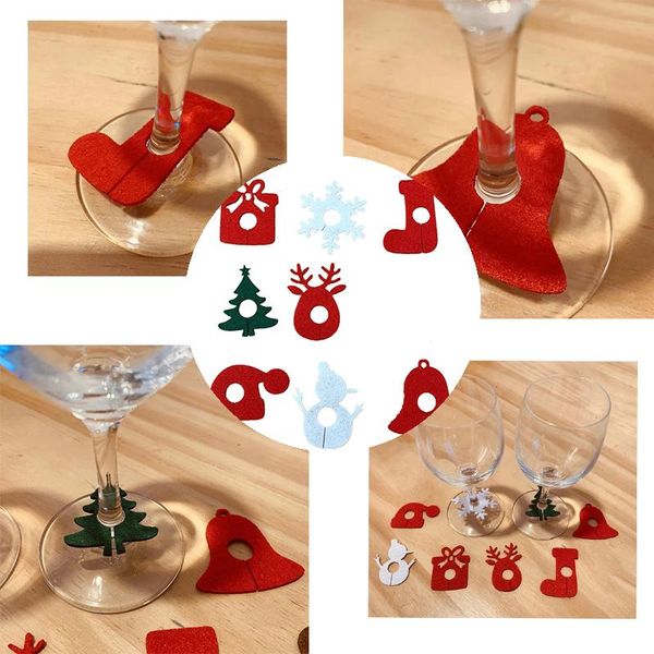 

christmas decorations 6-piece set wine glass pendant bells snowflake deer tree party decoration felt cup ring table