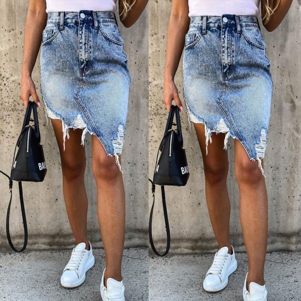 

street temperament fringed bag hip women skirts denim irregular pink black