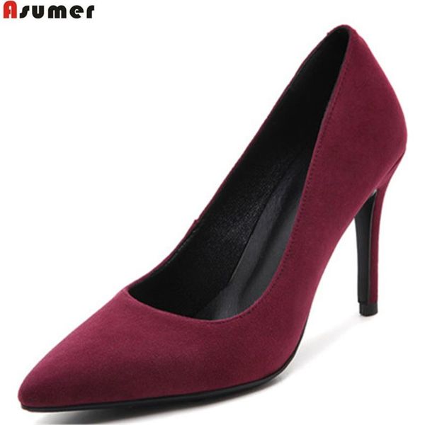 

black fashion spring autumn ladies shoes woman elegant wedding thin heels women suede leather high dress