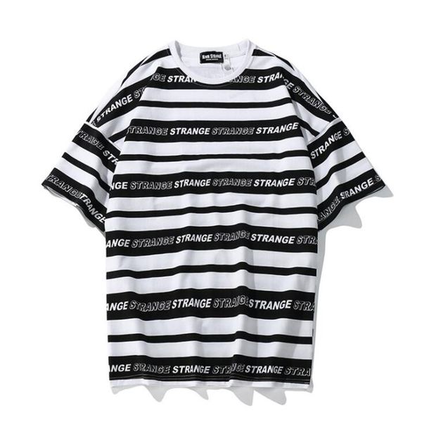 

summer men striped full letter printed short sleeve t shirts harajuku hip hop casual cotton streetwear fashion swag tshirts, White;black
