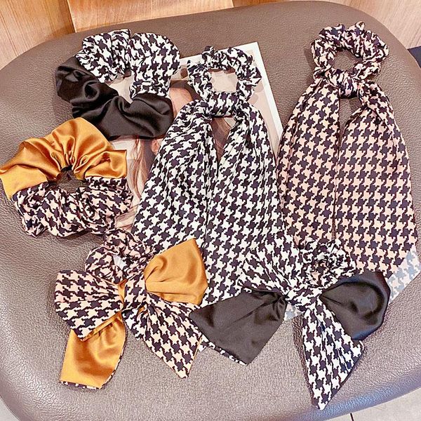 

women elegant houndstooth bow scrunchie sweet hair ornament ponytail holder headband bands fashion accessories