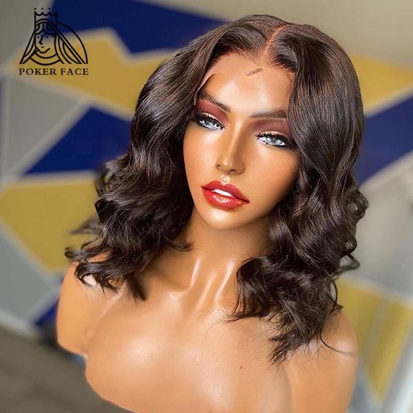 

short bob 13x4 lace front human hair wigs closure body wave brazilian pre plucked bleached knot with baby, Black;brown