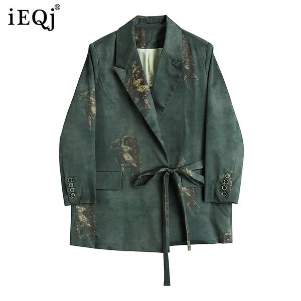 

women's suits & blazers ieqj women green casual printed irregular big size belt blazer notched long sleeve loose fit jacket fashion aut, White;black