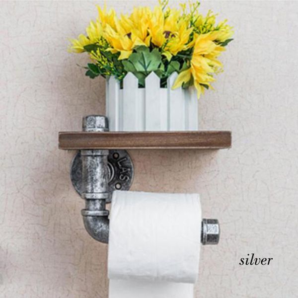 

toilet paper holders urban industrial wall mount wood storage shelf iron pipe holder roller restaurant restroom bathroom decoration