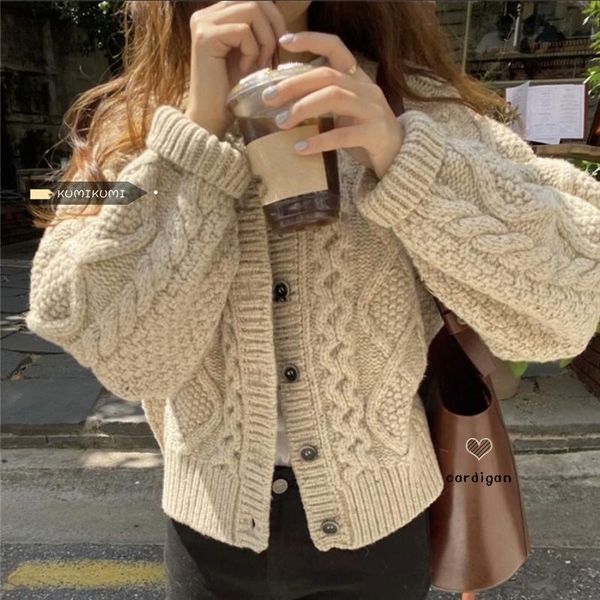 

women's knits & tees heavy industry twist sweater cardigan female autumn and winter gentle wind lazy leisure long sleeve knitted coat, White