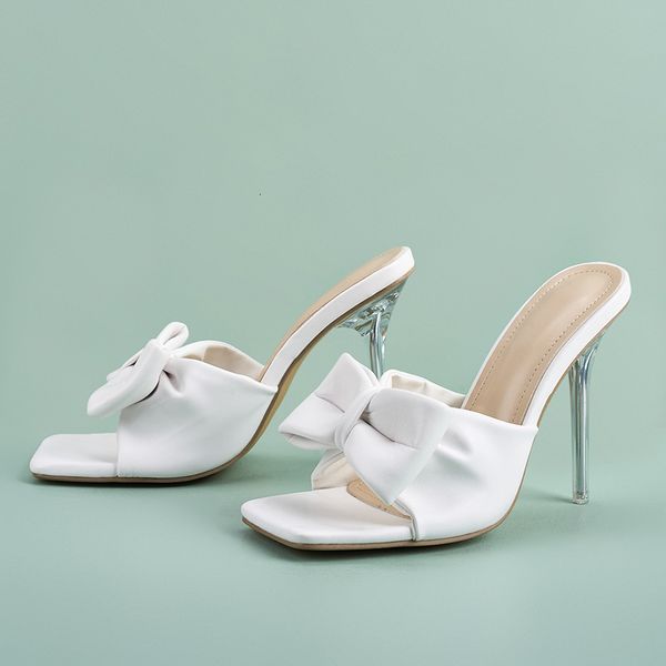 

sandals slippers women sweet bowtie crystal heel slides transparent high open toe outdoor female pumps blue summer shoes 16nm, Black