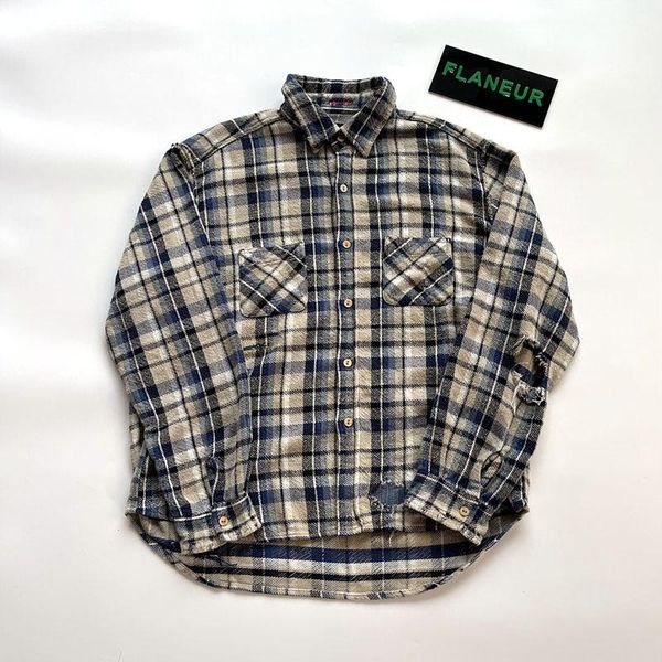 

men's casual shirts vujade shirt men women 1:1 destruction washed rotten hole loose embroidered plaid jacket, White;black