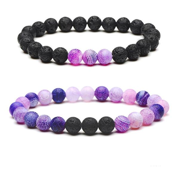 

beaded, strands natural fissure pattern stone bracelets 8mm rainbow colors volcanic rock beaded elastic strand friendship women bracelet jew, Black