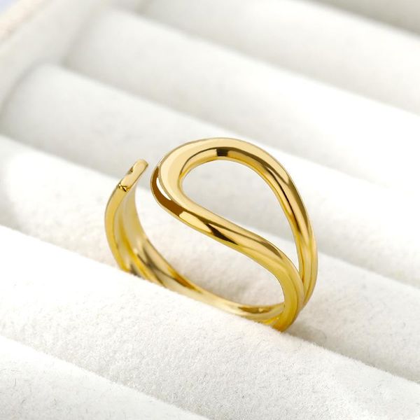 

wedding rings geometry hollow open wave for women stainless steel gold punk irregular exaggeration resizable ring jewelry accessories, Slivery;golden