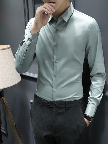 

men solid curved hem shirt h59u#, White;black