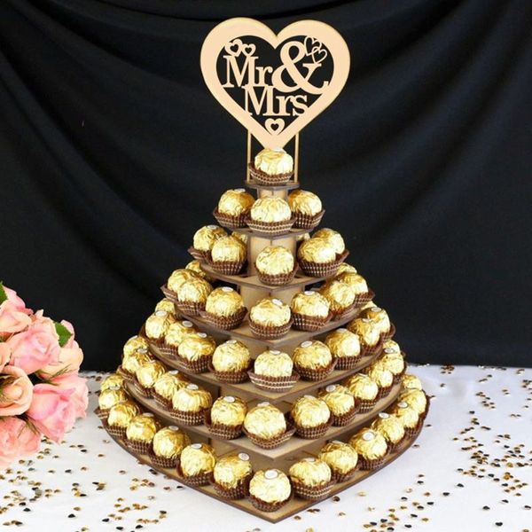Sr. Srs / Eu te amo de madeira chocolate Coração Coração Centerpiece Exibir suporte de suporte para decoração de casamento 210408