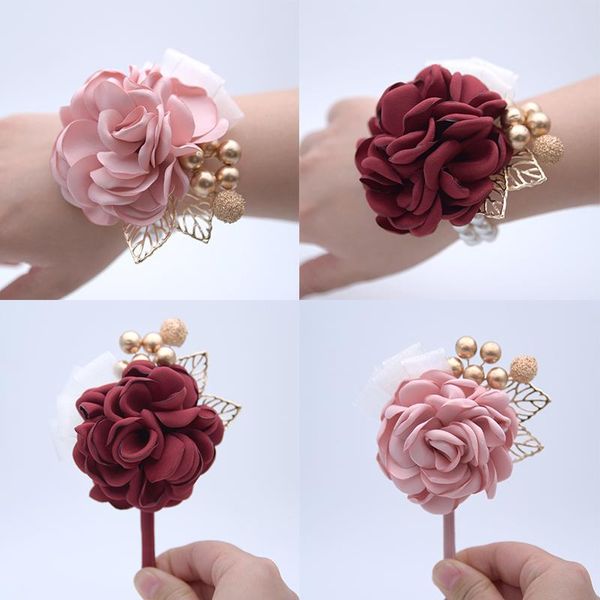 

decorative flowers & wreaths artificial bride wrist corsage bridesmaid sisters hand for wedding dancing party decor bridal prom accessories