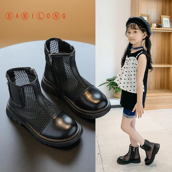 

hollow net boots girls summer mesh breathable little high heel princess y630, Black;grey