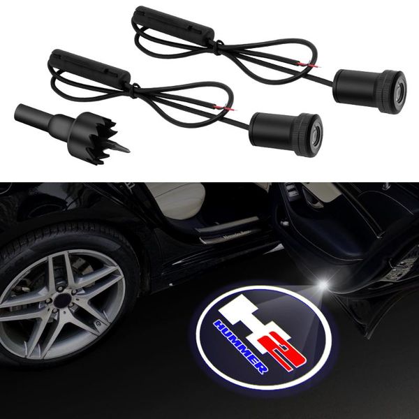 

interior&external lights 4pcs/lot emblem h2 logo welcome light for hummer h3 h1 hx car styling courtesy led laser ghost shadow