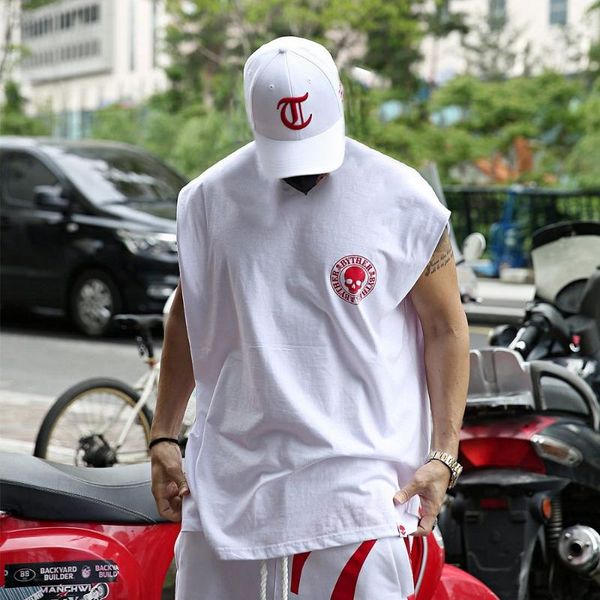 

men' tank breathable vest summer simple printing loose sleeveless wide shoulder fitness training suit m-3xl, White;black