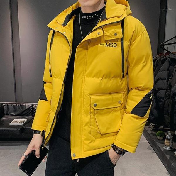 

down & parkas anbican fashion yellow hooded windbreaker men's winter parka jacket streetwear casual warm coat thick parkas1 54u4, Black