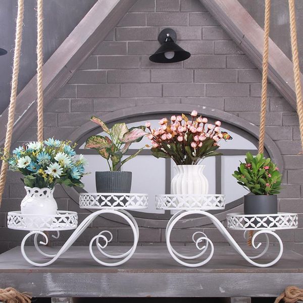 

planters & pots iron flower stand high and low level pot rack plant storage living room balcony floor - white black
