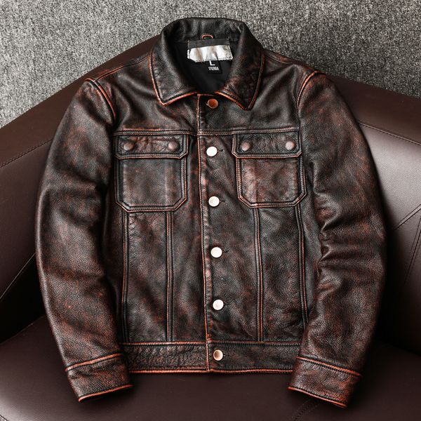 

yeah. men's vintage brown denim 100% casual et, large leather et, Black