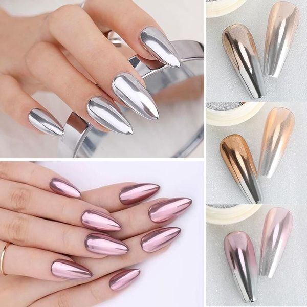 

nail glitter 1 box double rose gold color mirror powder art gel polishing chrome flakes pigment dust decorations, Silver;gold