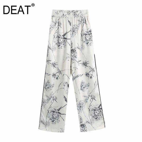 

[deat] spring autumn fashion high waist printing loose temperament all-match women's straight leg pants 13w798 210527, Black;white