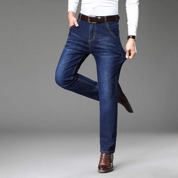 

men's jeans spring autumn daily men smart casual straight elastic soft business stretch denim pants blue black pantalon homme trousers