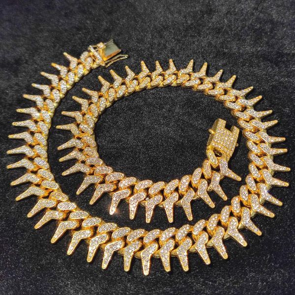 

chains european and american hip-hop cuban chain unilateral thorn comb shape full diamond large gold necklace, Silver