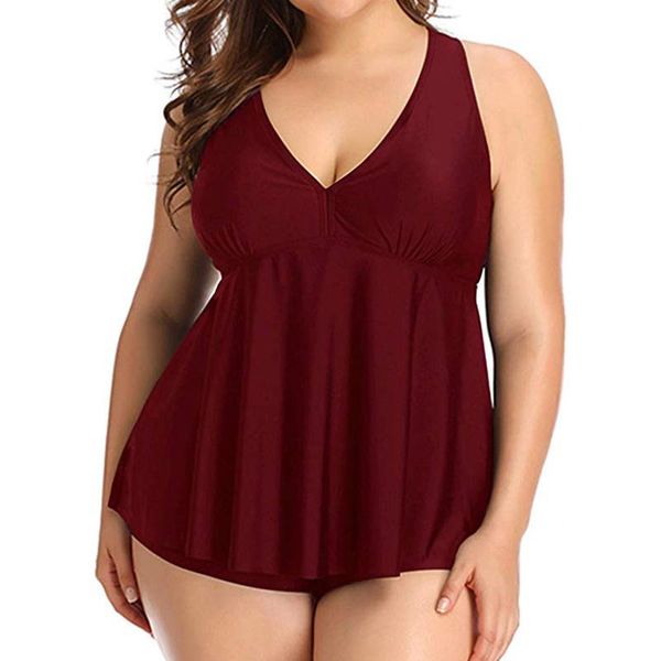 

one-piece suits 2021 swimwear women's solid two pieces swimsuit ruched tankini plus size bathing suit vintage tummy control bodysuits