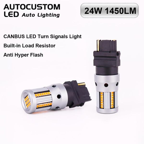 

emergency lights 2pcs kst 3156 t25 p27w led bulb canbus amber yellow turn signals light with built-in load resistor 54pcs chips 3156na 3056