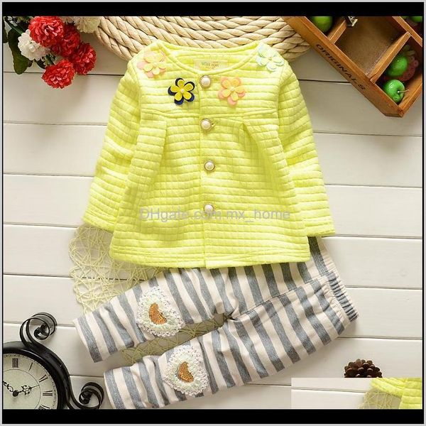 

sets baby baby kids maternity drop delivery 2021 casual children clothing korean floral long sleeved cardigan jacket striped leggings 2pcs x, White
