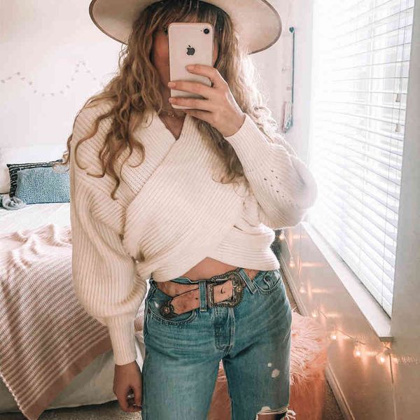 

inspired crisscross ribbed knit sweater women long sleeve wool thick fashion sweaters pullovers chic jumpers 210412, White;black