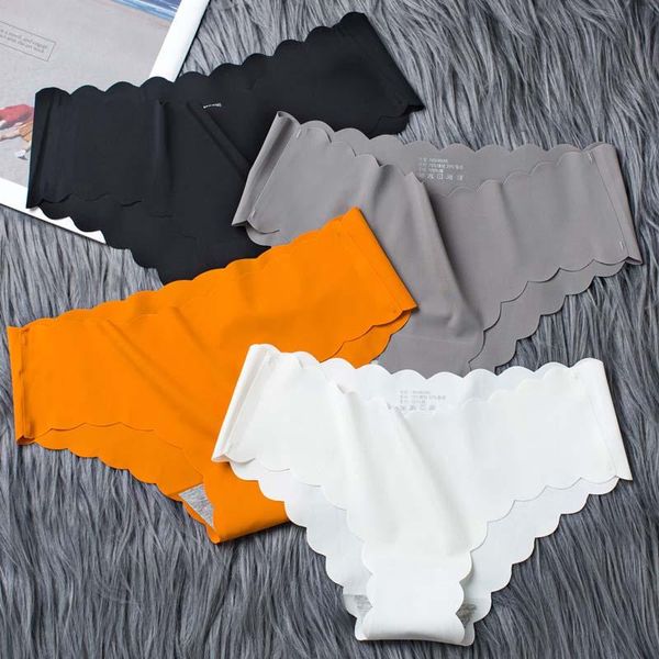 

women's panties ruffle 1pcs pure color ice slip silk female underpants seamless breathable lady briefs girls smooth plain panty, Black;pink