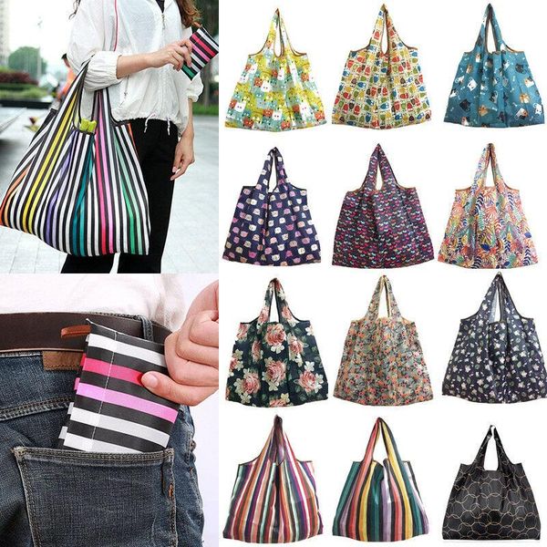 

shopping bags women men foldable handy reusable tote pouch recycle storage handbags adults printed