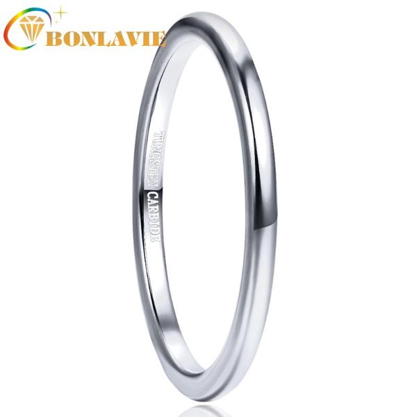 

cluster rings bonlavie 2mm wide steel color polished tungsten carbide ring men women classic promise anel masculino simple, Golden;silver