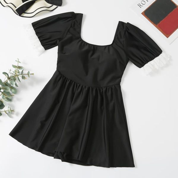 

one-piece suits swimwear women 2021 one piece black u neck conservative swimsuit swimdress ladies beach bathing plus size m-5xl