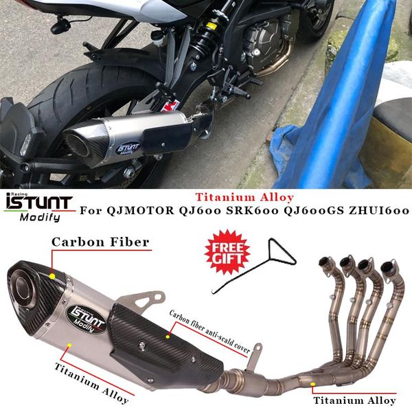 

motorcycle exhaust system full modified escape titanium alloy front middle link pipe muffler for qjmotor qj600 srk600 qj600gs