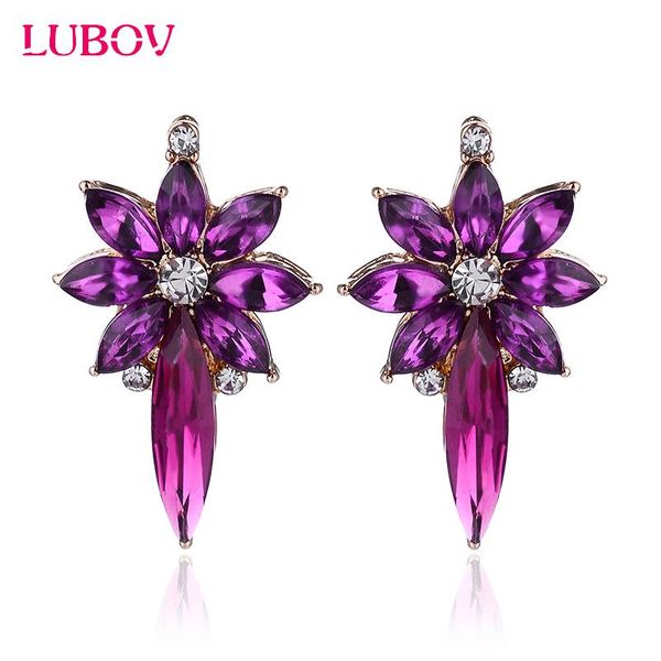 

colorful crystal stone flower piercing earrings gold color metal stud lovely women party jewelry birthday gift for girl, Golden;silver