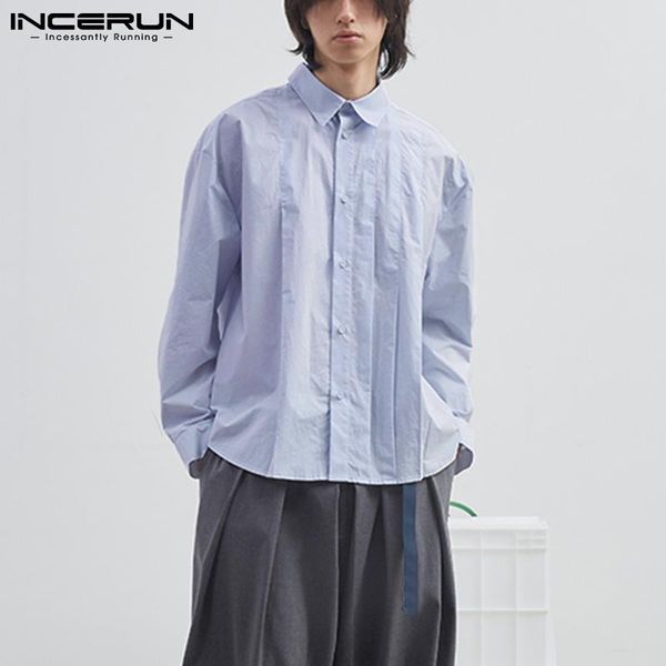 

men shirt turn down collar long sleeve 2021 streetwear solid color casual business shirts fashion camisas incerun s-5xl men's, White;black