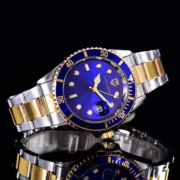 

wristwatches 2021 southberg gold watch men gmt rotatable bezel sapphire glass stainless steel band sport quartz wristwatch reloj relogio 40m, Slivery;brown